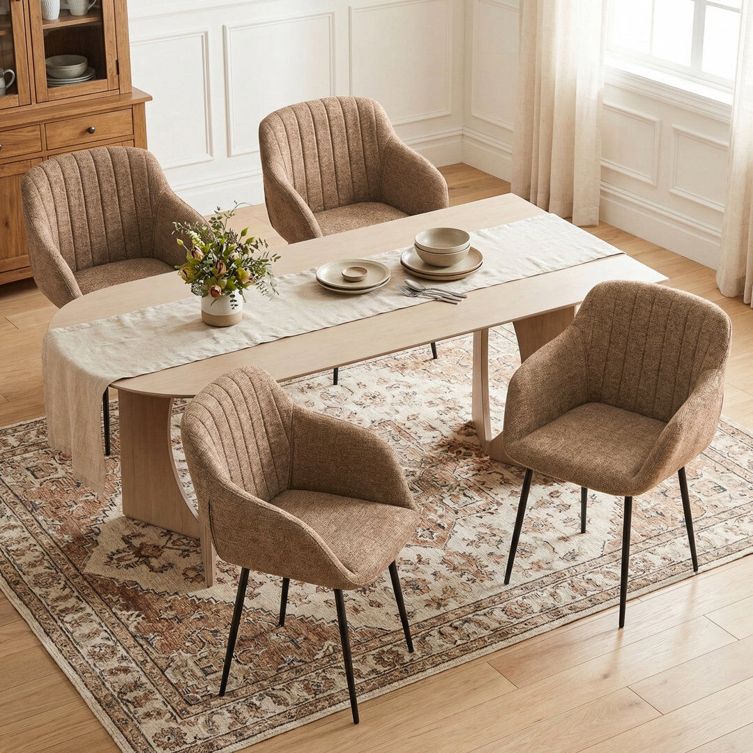 Corrigan Studio Ohio Modern Upholstered Dining Chairs with Metal Legs Brown Chenille 82cm H X 57cm W X 57.5cm D