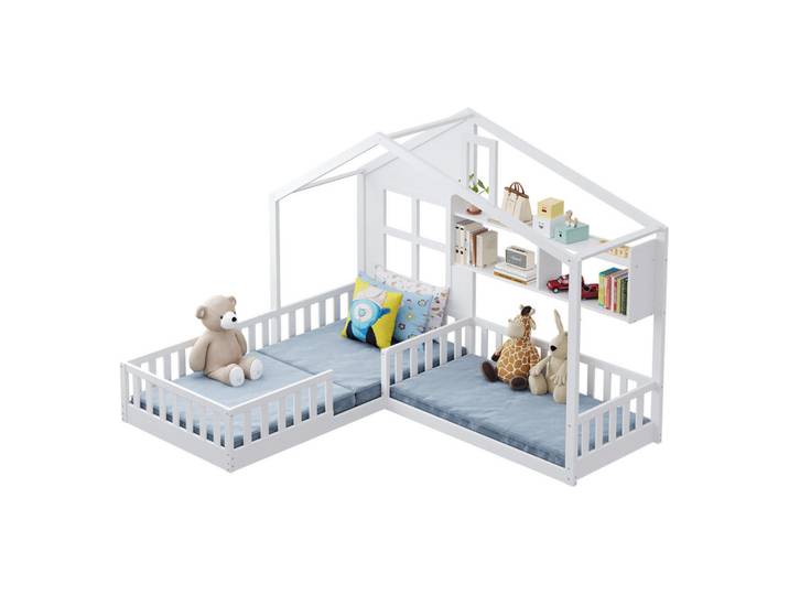 Redom Kinderbett 90/200 cm mit LED-Beleuchtung, Regalen und Sicherheitsgitter, Weiß, 90x200 cm, Babymöbel & Kindermöbel, Kinderzimmer & Jugendzimmer, Kinderbetten
