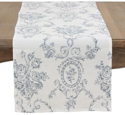 Saro Lifestyle Ornate Floral Linen Blend Table Runner - Decorative Table Runner for Dining & Console Tables