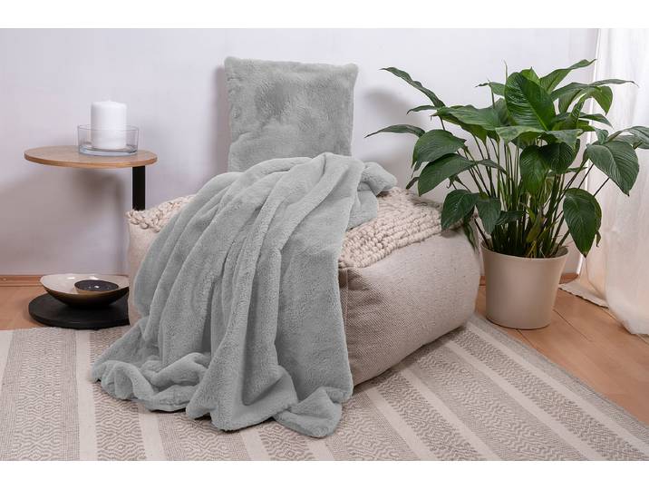 Plaid et coussin déco Aimee Gris/Gris Polyester