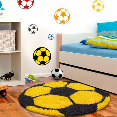 Kinderteppich AYYILDIZ TEPPICHE "Fun 6001" Gr. 9, gelb, H:30mm Ø:100cm, Kunstfaser, Teppiche, Kinderteppich, robuster Kurzflor, Fussball, Kinderzimmer