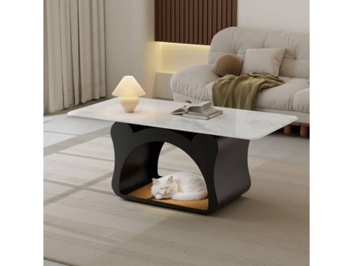 Moderner Couchtisch Aus Gehärtetem Glas und Eisenrahmen,Rechteckiger Wohnzimmertisch,Stilvoller Sofatisch für Sofa Wohnzimmer mit Gebogener Metallbasis,Haustierfreundlichem Freiraum A,100CM