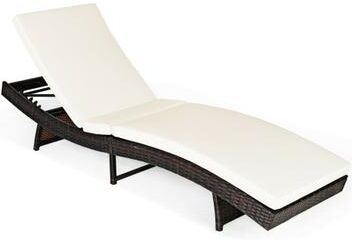 Costway Patio Folding Chaise Lounge with 5 Adjustable Levels and Cushion-White