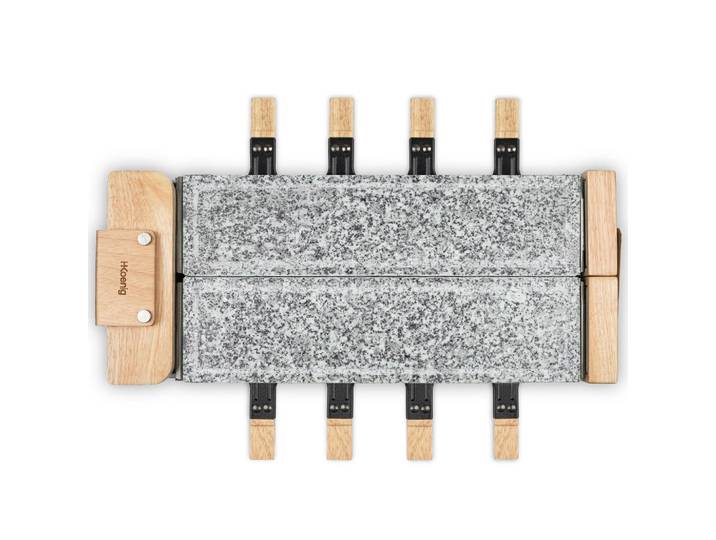 HKoenig Raclette-Gerät Wod362, Grau, Holzausführung, Doppelsteinpalette, 8 Pfannen und 8 Pfannenwender aus Holz, Zirbelkieferfarben, 22x13x54.8 cm, Kochgeschirr, Tischgrills & Fondues, Raclette-Grills