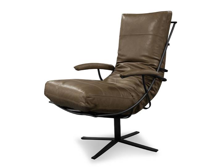 Sessel Braun Echtleder Bulle ohne Hocker 67 x 110 x 97cm