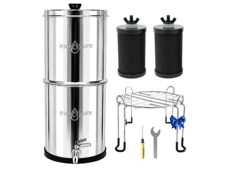 Family Eaupure Schwerkraft-Wasserfilter 8,5 L – Trinkwasserfilter Wasseraufbereiter für Trinkwasser aus Edelstahl – 8,5 L, filtert Bakterien, Chlor, Metalle und Gerüche, für 1–5 Personen.