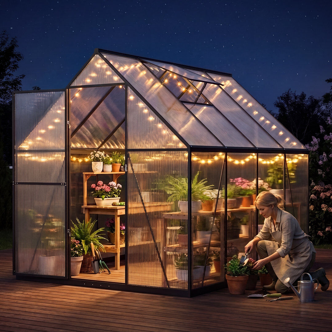 JolyDale Polycarbonate Aluminum Frame Greenhouse Kit With Roof Vent Clear 115 cm W × 178 cm D
