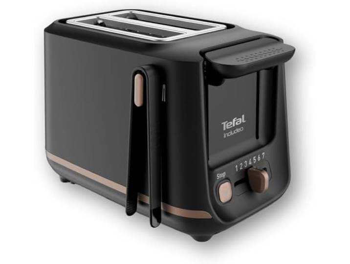 Tefal Toaster mit 2 Schlitzen, inkl. Magnetklammern, große Bedienelemente, 7 Bräunungsstufen, herausnehmbare Krümelschublade, Erhöhungsfunktion TT533811, Schwarz