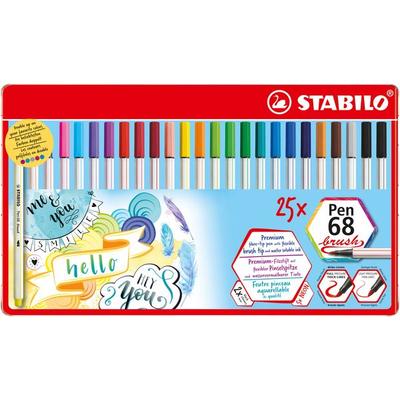 STABILO Premium-Filzstift mit Pinselspitze für variable Strichstärken - Pen 68 brush - 25er Metalletui - mit 19 verschiedenen Farben