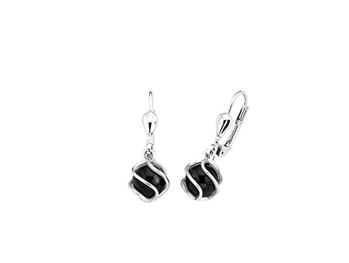 AMOR - Damen Ohrringe 925 Silber - mit Onyx - Spiralkäfig Ohrhänger - AMR-E0086