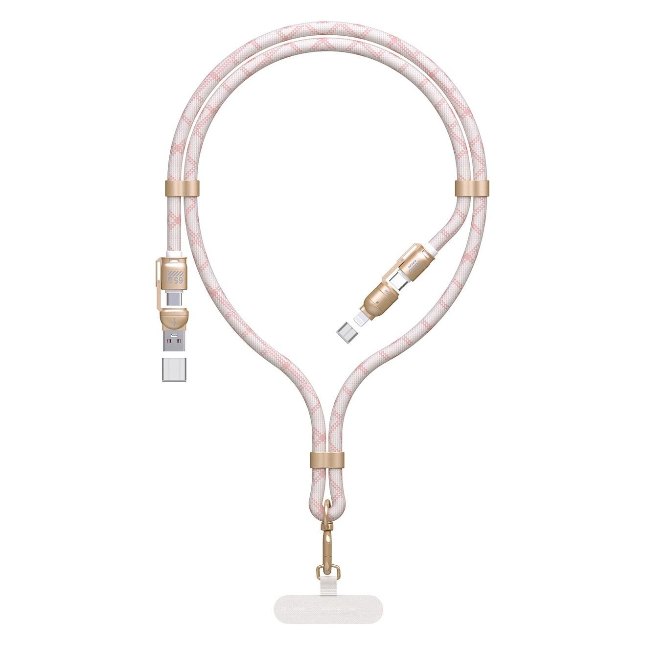 Dudao L20MAX 4in1 Cable / Lanyard USB-A / USB-C / Lightning PD QC 65W 1.5m - Pink (1.50 m, 65 W) (L20MAX-Pink)
