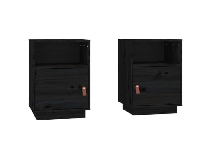 LKJephalotrop Nachttisch 2er Set Schwarz 40x34x55 cm Massivholz Kiefer Kompakte Nachtkommode aus Massivholz fürs Schlafzimmer mit 2 Fächern und flexibel montierbarer Tür für ordentlichen Stauraum.