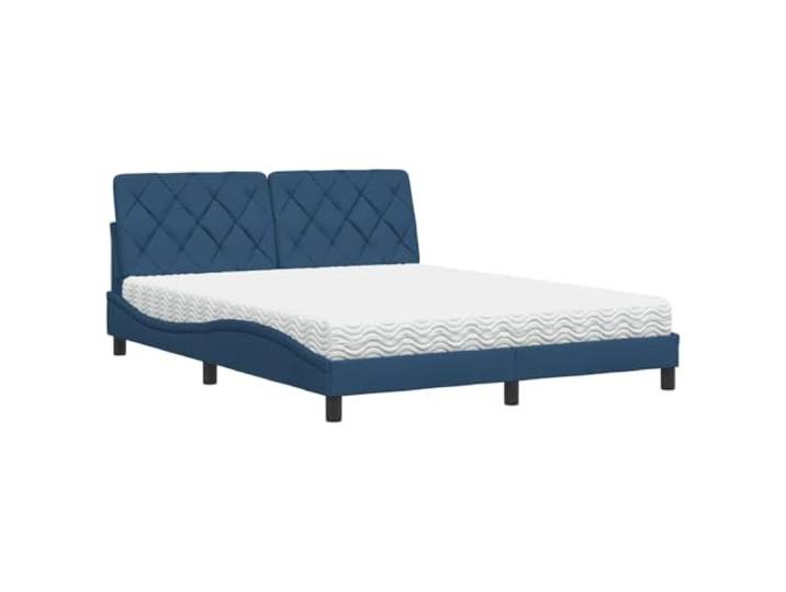 KTHLBRH Bett mit Matratze Blau 160 x 200 cm aus Stoff Lattenrost im Lieferumfang enthalten, ohne Gestell, gepolstertes Kopfteil aus PP-Faser, stabile Beine, Montage erforderlich