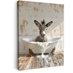 LEINWANDBILD Esel - Tiere - Badewanne - Schaumstoff Wandbild Wohnzimmer 60x80 cm