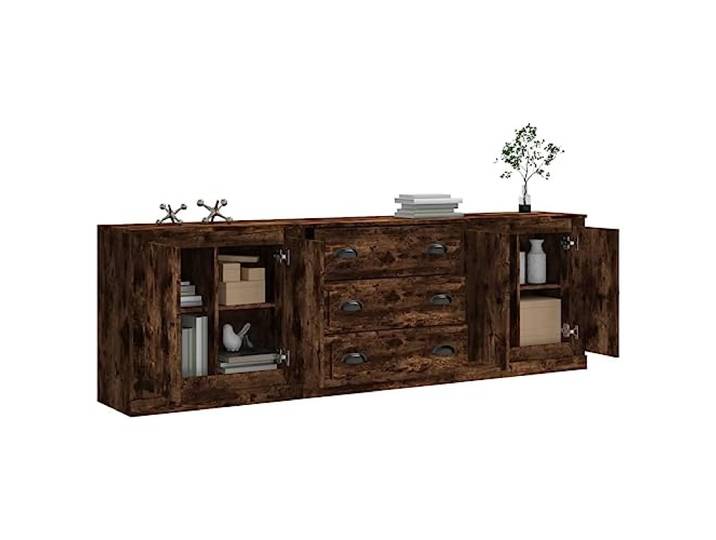 KTHLBRH Sideboards 3 Stück Eiche Rauchholz mehrschichtig 210 cm Geschlossene Türen, großer Stauraum, Ausstellungsfläche, inklusive Wandbefestigung