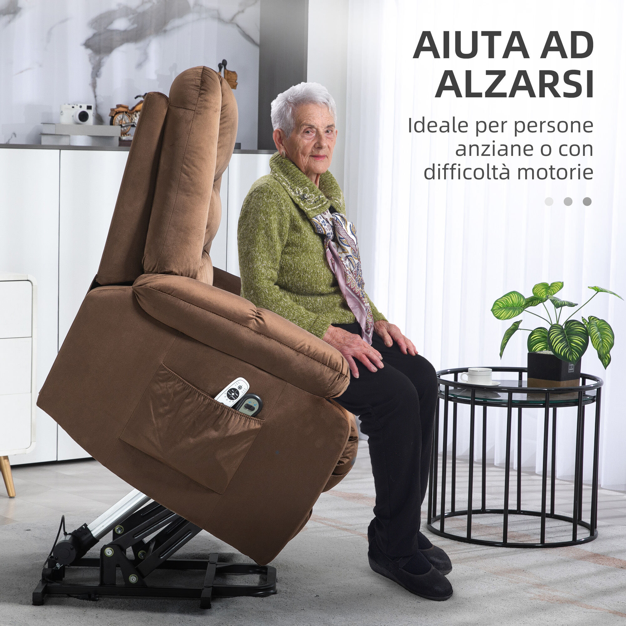 Altro Poltrona Relax Alzapersona Reclinabile, Massaggiante E Riscaldata In Velluto, Marrone