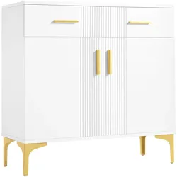 SIDEBOARD 80 cm Weiß mit 2 Türen, 2 Schubladen und Metallfüßen für Flur & Wohnzimmer
