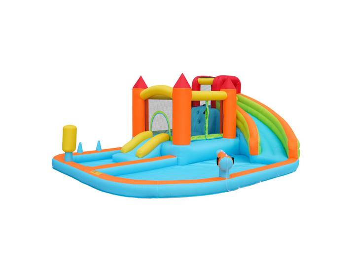 Flieks Hüpfburg Kinder Wasserpark Rutsche Trampolin Basketball 2 Pools, Orange, 343x190x460 cm, Freizeit & Co, Gartenspielzeug, Hüpfburgen & Trampoline