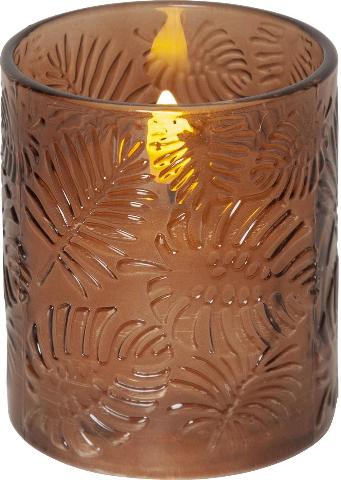 LED-Kerze "LED-Kerze Pillar Flamm", braun, H:10cm Ø:8,5cm, Glas, Wachs, PARFORCE TRADITIONAL HUNTING, Kerzen, LED-Kerze braun Ø/H: 8,5cm x 10cm