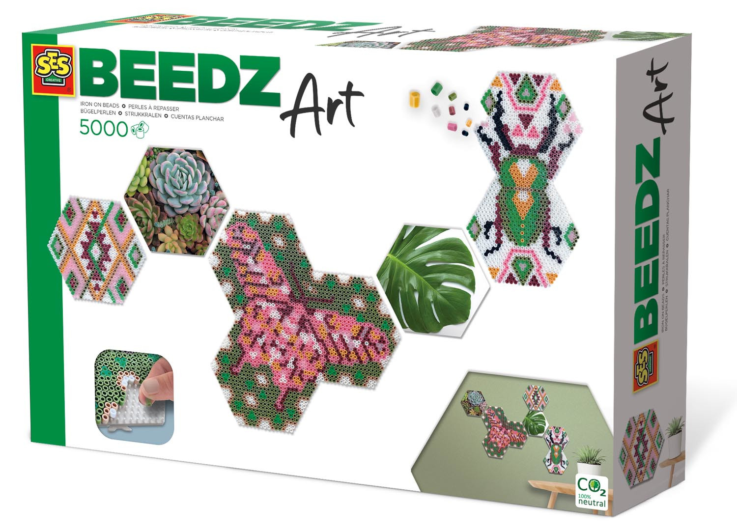 SES Creative Beedz 06021 Kunst - Hexagontegels set met botanische strijkkralen, 5000 stuks, meerkleur