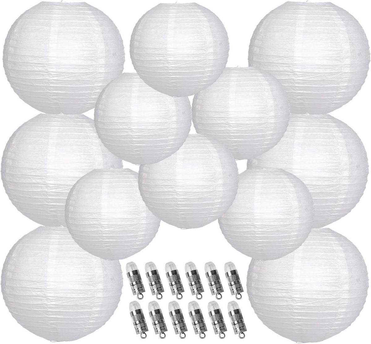 Set van 12 Papieren Lantaarns met LED-verlichting en Haakjes voor Feestdecoratie