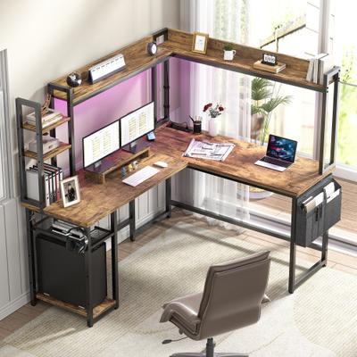 Rackcog L Shaped Desk with Full Hutch and Power Hub, Corner Desk Computer Desk Office Writing Desk