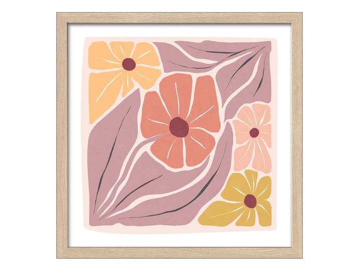 Holzbild Botanical Art Floatglas, MDF Gelb/Violett/Beige 33 x 33 x 1cm