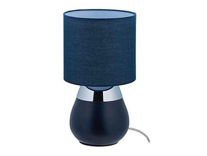 Relaxdays Nachttischlampe Touch, E14-Fassung, indirektes Licht, ovale Tischlampe mit Schirm, HxD: 32 x 18 cm, dunkelblau