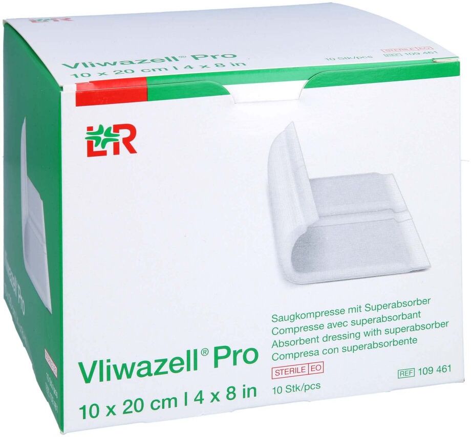 Vliwazell Pro superabsorb.Kompr.steril 10x20 cm