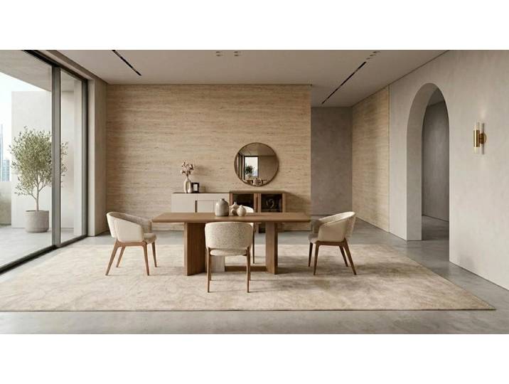 Xlmoebel Esszimmer-Set Esszimmer Set Tisch 4x Stühle Sideboard Spiegel Moderner Stil Robust, (7-St., 1x Tisch, 4x Stühle, 1x Sideboard, 1x Spiegel)