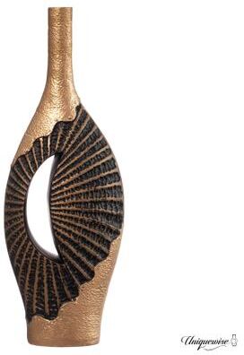 Uniquiwise 27-Inch Fiberglass Vintage Farmhouse Floor Vase, Boho Wedding Centerpiece - Unique Black and Gold Rustic Design Tall Vase