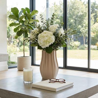 Sagebrook Home Stoneware Vase 3D Printed Sculpted Fluted Textured Curved