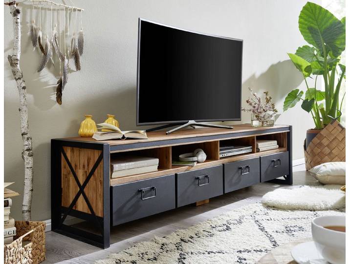 TV Board 198cm 'Montreux' Akazie & Metall schwarz