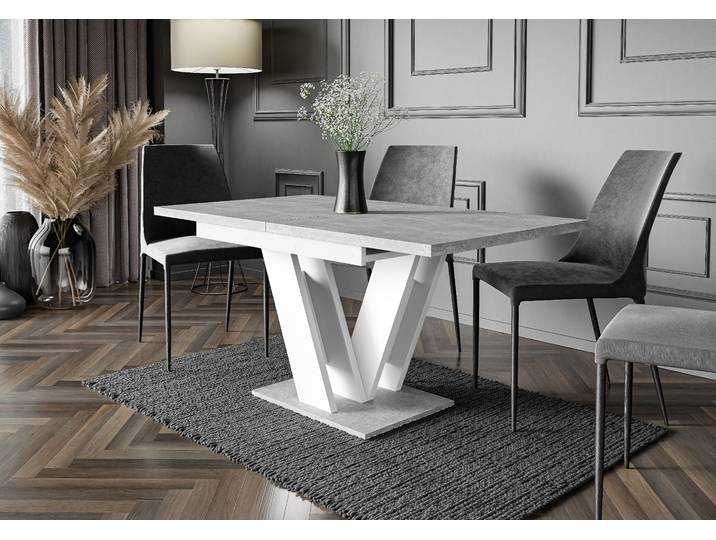 ALTDECOR Esstisch ausziehbar, ideal als Küchentisch, Esszimmertisch - oder Wohnzimmertisch, solide Konstruktion aus Möbelplatte, 120 -160x80x75 cm - Weiß / Betonoptik - ASIV