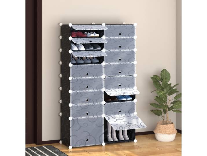 HOMCOM Armoire Chaussures 14 Cubes Noir/Blanc Plastique