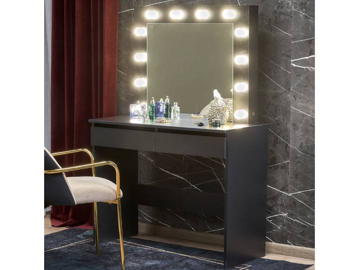 Coiffeuse Noire Avec Tiroirs Et Éclairage Led Stars