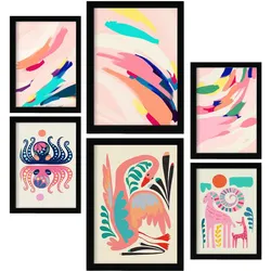 POSTER Set Mit 6 Prominente Kunst 1 In Tiere Zusammenfassungen A3 & A4 Schwarzer Rahmen