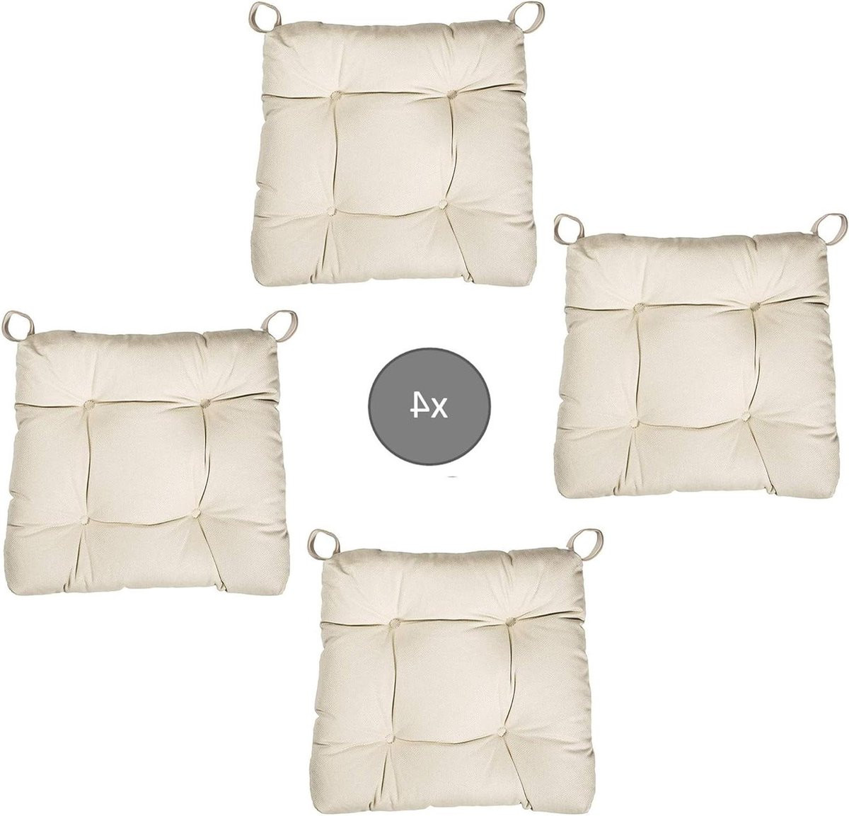 Set van 4 beige stoelkussens voor volwassenen, machinewasbaar