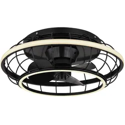 Deckenventilator schwarz Deckenlampe modern Wohnzimmerleuchte dimmbar, LED Ringe Fernbedienung CCT Timer, LED 30W 1300lm 2700-6500K, DxH 50x18 cm