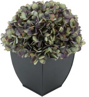 House of Silk Flowers Faux Hydrangea in Black Tapered Zinc Cube