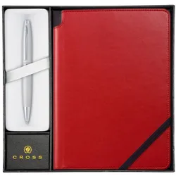 Cross, Schreibstifte, Kugelschreiber Calais mattchrom + Notizbuch rot (1x)