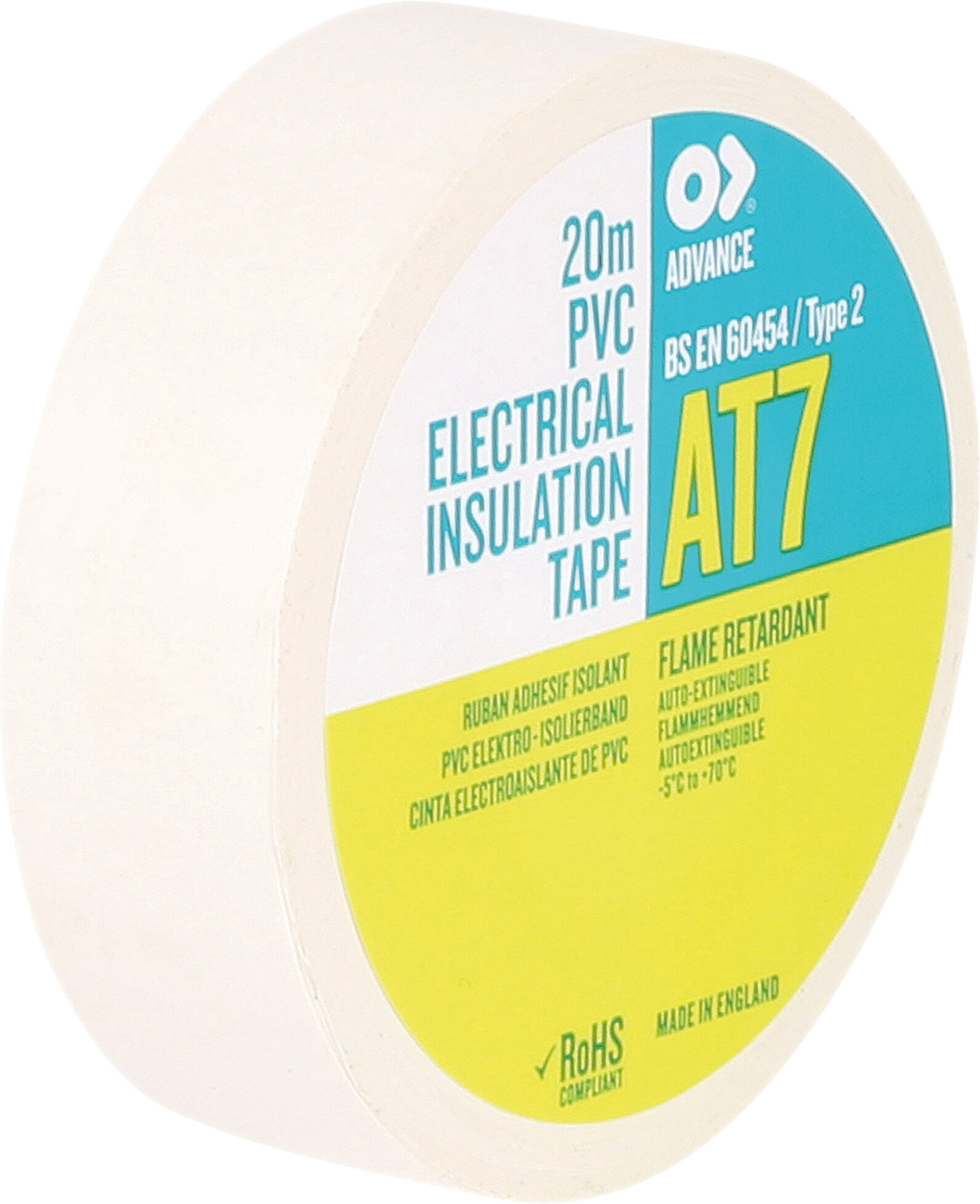 Advance Tapes At7 Pvc-Klebeband Weiß Weiß – 19 Mm – 20 M