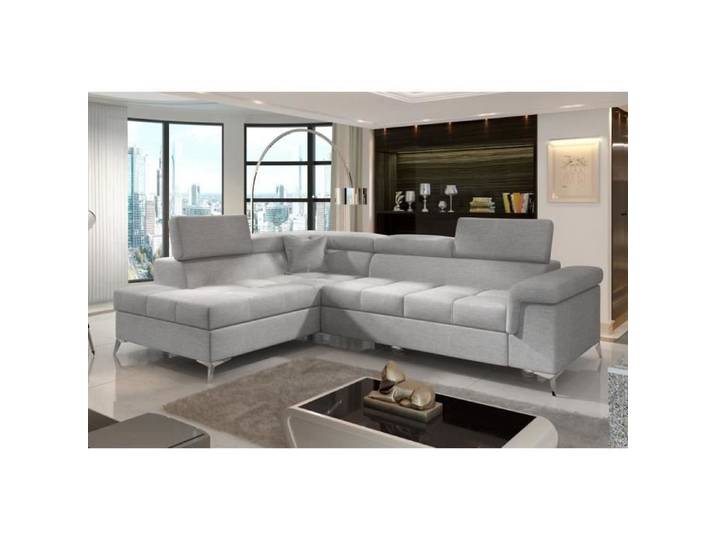 - Canapé d'angle convertible - ERNEST - en tissu luxe 5 places gris angle gauche (vu de face)