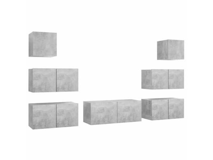 Makastle 7-TLG. TV-Schrank-Set Betongrau Holzwerkstoff