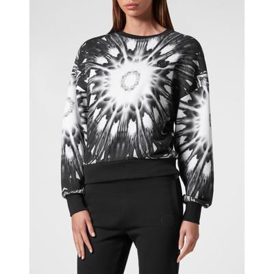 Sweatshirt PLEIN SPORT "Optical Flower", Damen, Gr. XS, schwarz (02, schwarz), Obermaterial: 100% Baumwolle, Sweatshirts Sweatshirt