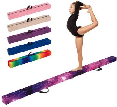 Costway 9 FT Folding Gymnastics Balance Beam with Anti-slip Base and Pine Wood Frame-Multicolor