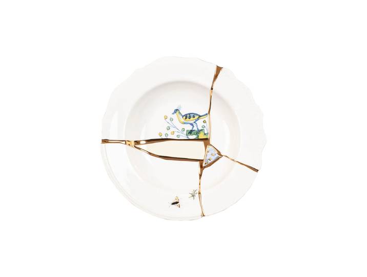 Design Suppen- & Pastateller „Kintsugi 01“ aus Porzellan mit Golddekor verziert Multicolor Seletti