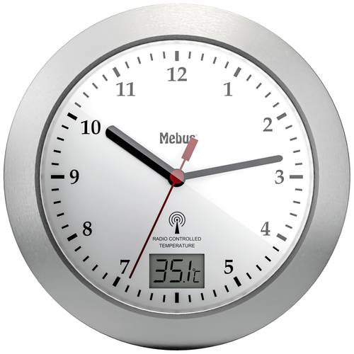 Mebus 41124 Funk Wanduhr 17cm x 60mm Silber Badezimmer-/Feuchtraum geeignet