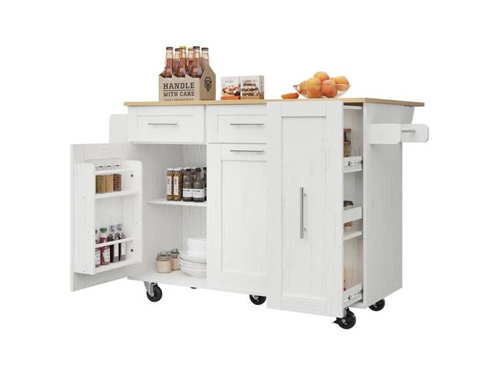 VLIVRA Desserte cuisine plateau rabattable rangements roulettes MDF métal blanc