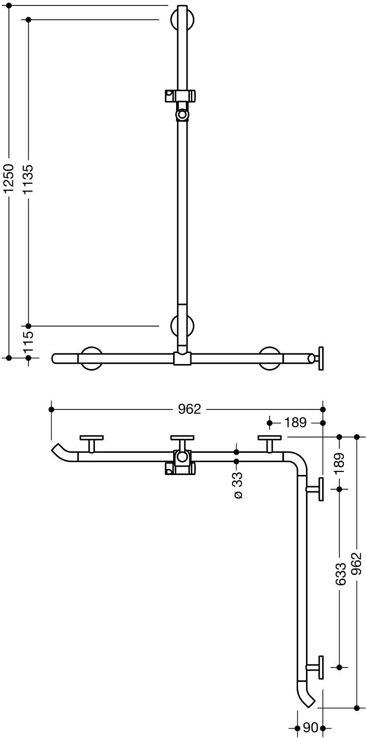 HEWI System 800K Duschhandlauf mit verschiebbarer Brausehalterstange